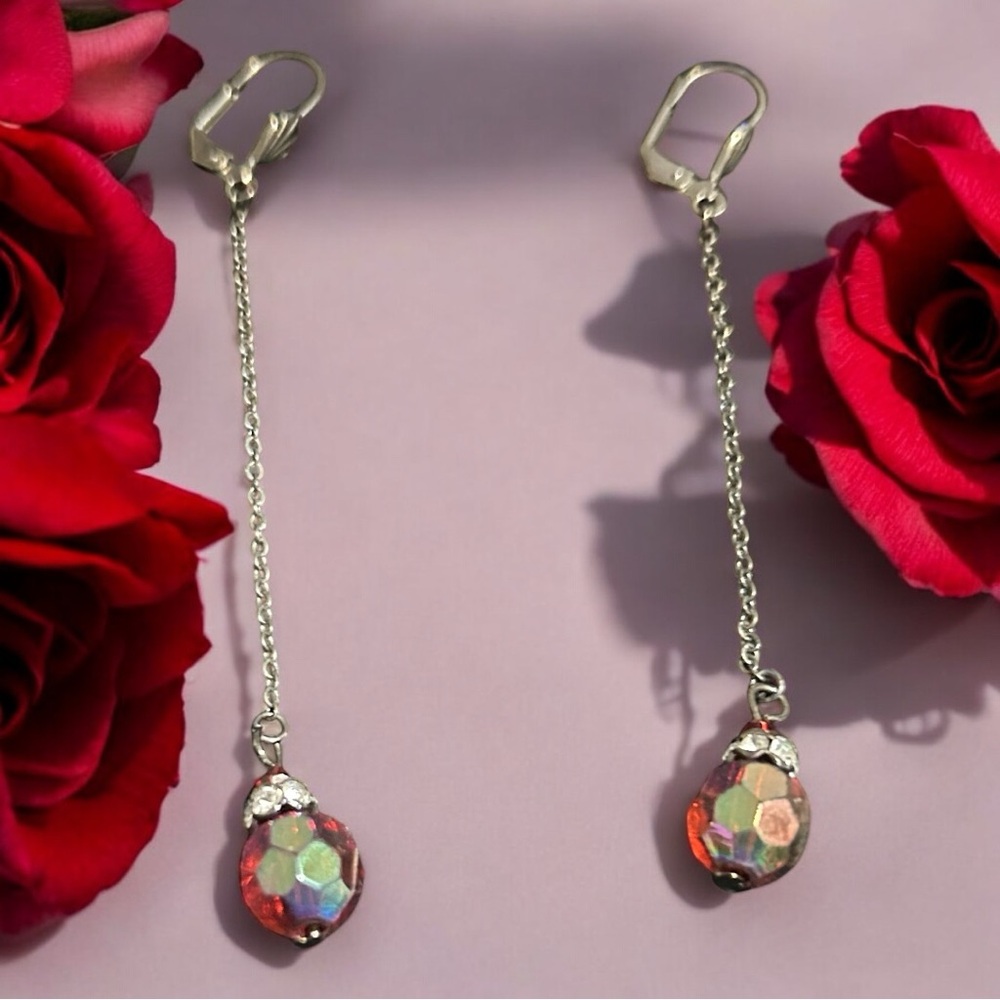 Earrings: Lustrous, Unique Aurora Borealis Ball Drop Vintage Excellent Condition